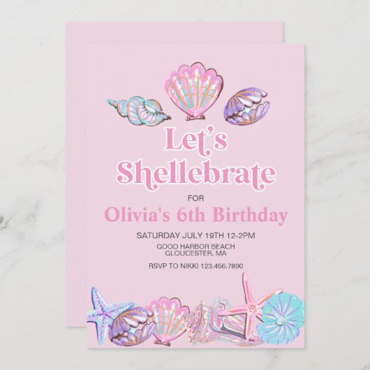 Invitation Shellebrate Seashell Beach (Devant / Derrière)