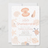 Invitation Shellebrate Seashell Créatures rose 1er anniversai (Devant)