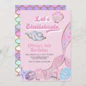 Invitation Shellebrate Seashell et sirène Anniversaire (Devant / Derrière)