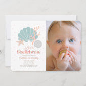 Invitation Shellebrate Seashell Retro Pink Photo 1er annivers (Devant)