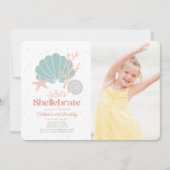 Invitation Shellebrate Seashell Retro Pink Photo Anniversaire (Devant)