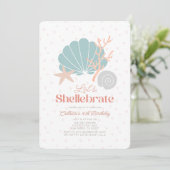 Invitation Shellebrate Seashell Retro Rose Girl Anniversaire (Debout devant)