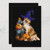 Invitation Sheltie Chien Sorcière Et Citrouille Halloween Tha (Devant / Derrière)