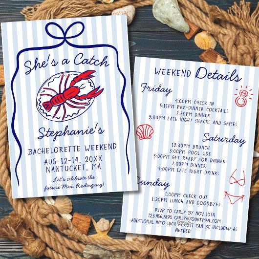 Invitation She's A Catch 3 Day Itinerary Bachelorette Party