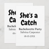 Invitation She's a catch bachelorette party name date simple (Devant / Derrière)