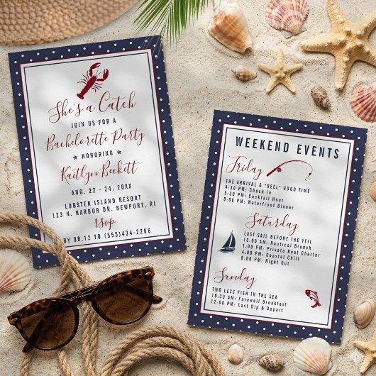 Invitation She's A Catch Bachelorette Party Weekend Itinerary