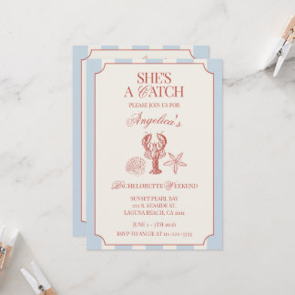 Invitation She's A Catch Bachelorette Weekend Itinerary and