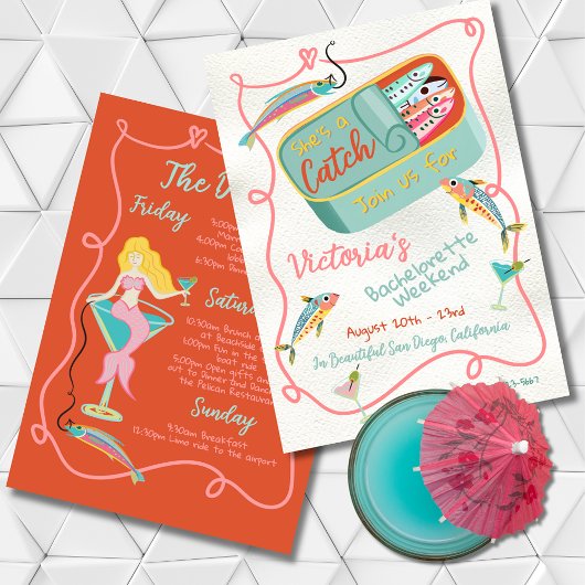 Invitation She's a Catch Bachelorette Weekend Sardine Mermaid