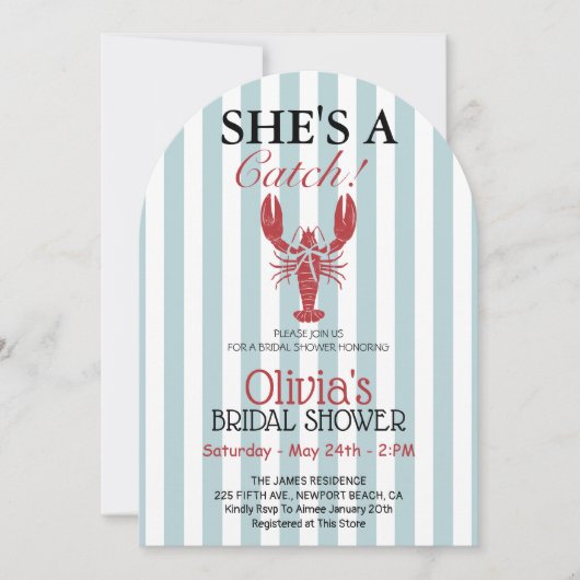 Invitation She's a Catch Coastal Lobster Bridal Shower  (Devant)