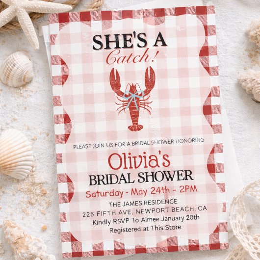 Invitation She's a Catch Coastal Lobster Bridal Shower 