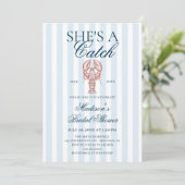 Invitation She's a catch Lobster Blue Striped Bridal Shower (Debout devant)