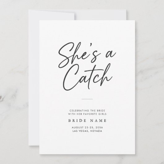 Invitation She's a Catch Modern Script Bachelorette Weekend (Devant)