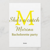 Invitation She's a catch yellow monogram bachelorette party n (Dos)