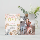 Invitation She's a Wild Five Floral Safari Birthday Photo (Debout devant)
