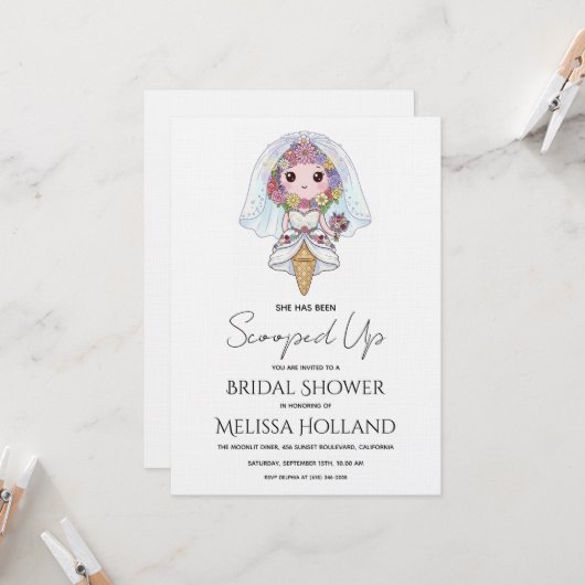 Invitation She's Been Scooped Up Ice Cream Bridal Shower (Devant/Arrière en situation)