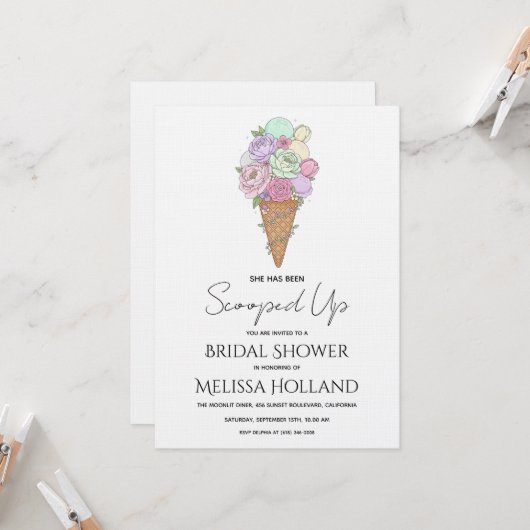 Invitation She's Been Scooped Up Ice Cream Bridal Shower (Devant/Arrière en situation)