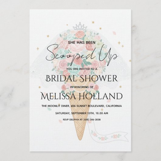Invitation She's Been Scooped Up Ice Cream Bridal Shower (Devant)