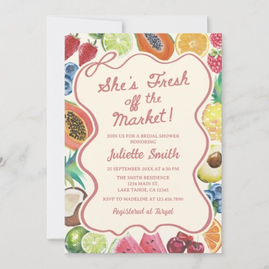 Invitation She's Fresh Off The Market Fruits Bridal Shower (Devant)