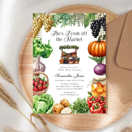 Invitation She's Fresh Off The Market Gingham Bridal Shower