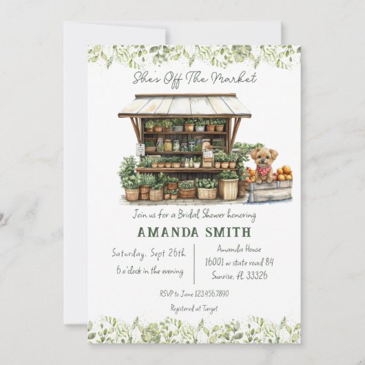 Invitation She's Off The Market Greenery Bridal Shower (Devant)