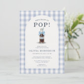 Invitation She's Ready to Pop Boy Blue Gingham Baby Shower (Debout devant)