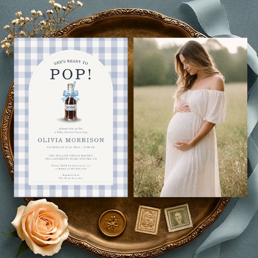 Invitation She's Ready to Pop Boy Blue Photo Baby Shower