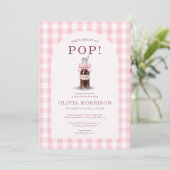 Invitation She's Ready to Pop Girl Pink Gingham Baby Shower (Debout devant)