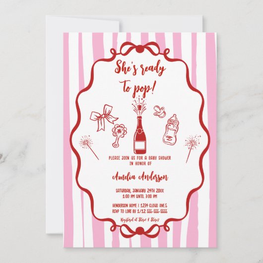Invitation She's Ready to Pop Pink Coke Bottle Baby Shower (Devant)