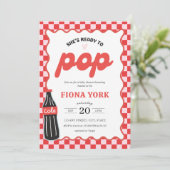 Invitation She's Ready to Pop Retro Soda Red Pink Baby Shower (Debout devant)