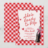 Invitation  She's Ready to Pop Soda pink & red Baby Shower  (Devant / Derrière)