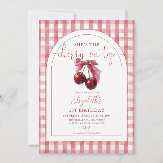 Invitation She's The Cherry On Top Bow Birthday (Devant)