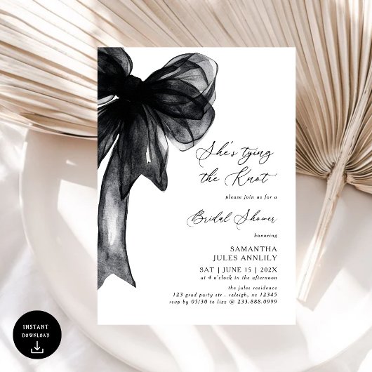 Invitation She's Tying The Knot Black Bow Bridal Shower