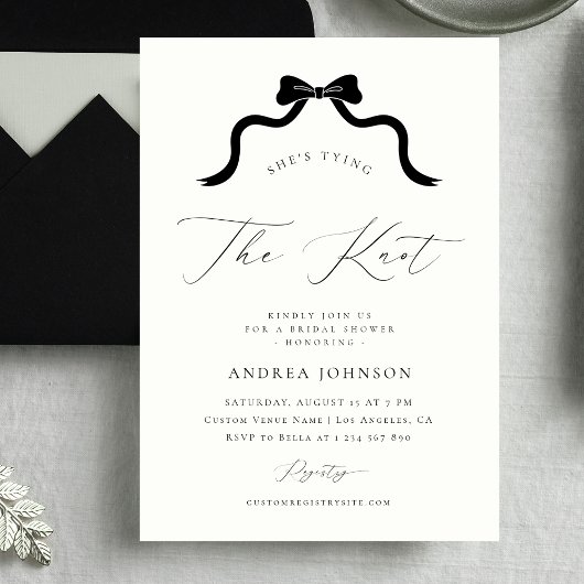 Invitation She's Tying the Knot Black Bow Ivory Bridal Shower