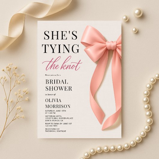 Invitation She's Tying The Knot Blush Pink Bow Bridal Shower
