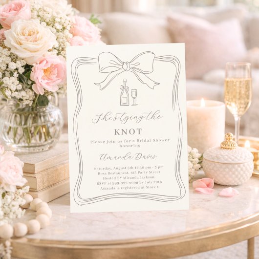 Invitation She's tying the knot ivory neutral Bridal Shower