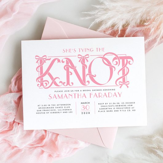 Invitation She's Tying The Knot Pink Bow Bridal Shower