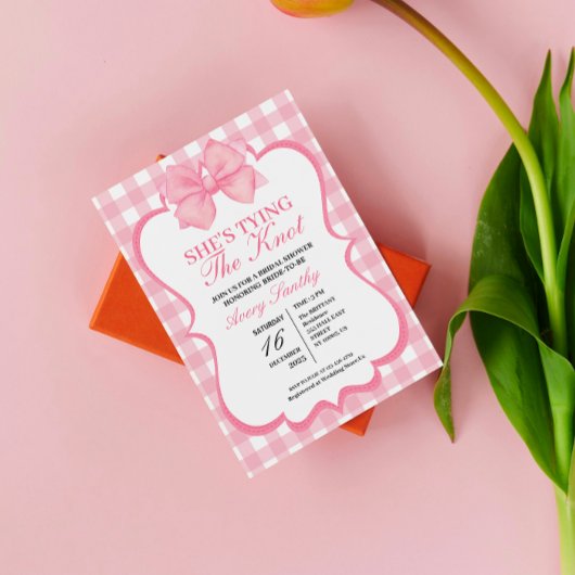Invitation She's Tying the Knot Pink White Bridal Shower