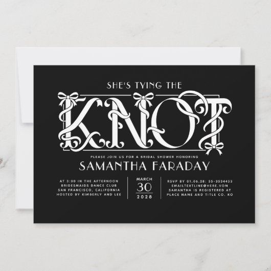 Invitation She's Tying The Knot White Bow Black Bridal Shower (Devant)