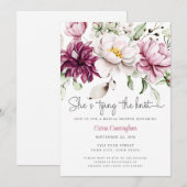 Invitation She's Tying the Knot White Pink Floral Bridal  (Devant / Derrière)