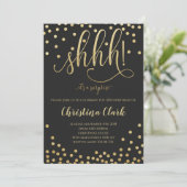 Invitation Shh Surprise fête d'anniversaire Black Gold Confet (Debout devant)