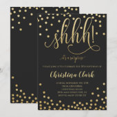 Invitation Shh Surprise fête d'anniversaire Black Gold Confet (Devant / Derrière)