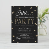 Invitation Shh Surprise Parties scintillant Confetti Annivers (Debout devant)