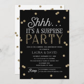 Invitation Shh Surprise Party Faux Gold Parties scintillant C (Devant / Derrière)