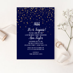 Invitation Shhh C'est un Confetti d'or surprise sur le bleu m