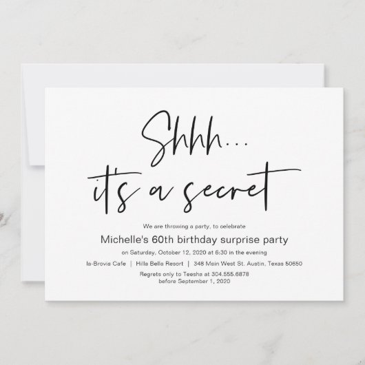 Invitation Shhh, C'est un secret, Surprise fête d'anniversair (Devant)