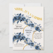 Invitation Shhh C'est un Surprise Gold Arch Blue Rose Anniver (Devant)