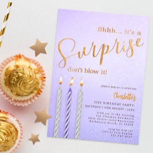 Invitation Shhh C'est une fête d'anniversaire surprise violet