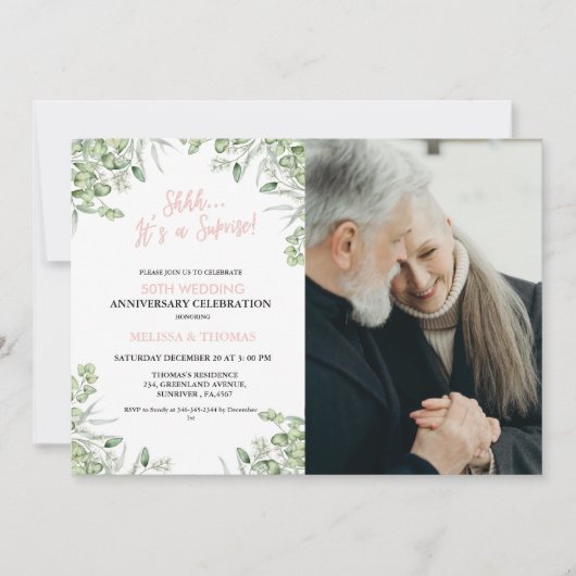 Invitation Shhh C'est une surprise 50ème anniversaire de Mari (Devant)
