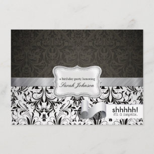 Invitation Shhh ! C'est une surprise. Damassé noire et