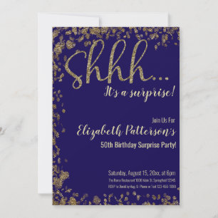 Invitation Shhh C'est une surprise fête d'anniversaire Gold A